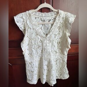 Loft Cotton Blend Lace Top with Side Zip Size 2